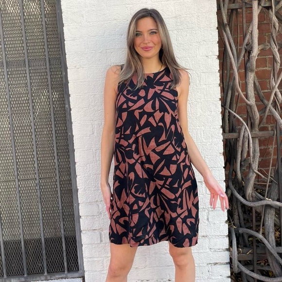 Target Dresses & Skirts - A new day brown and black geometric shape linen boho shift dress sz s